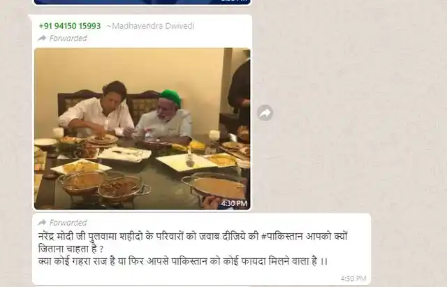 The picture in question has been making rounds on WhatsApp in light of the Pulwama attack . 