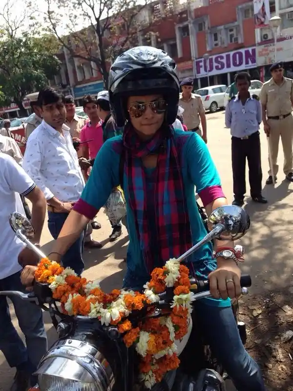 Gul Panag on a motorcycle rally for AAP in 2014.