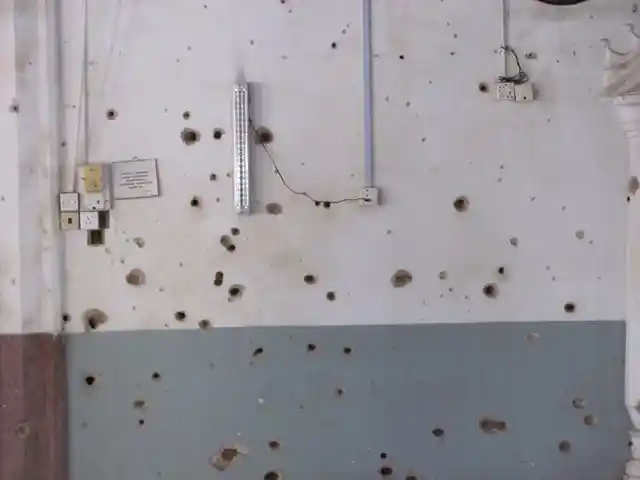 Bullet holes from the Kattankudy Mosque massacre. 
