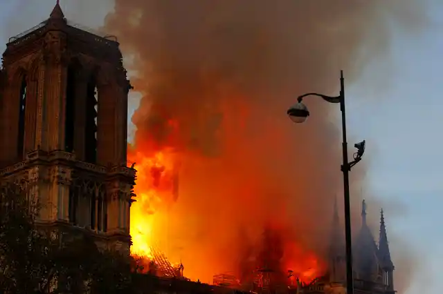 Fire engulfed the Notre Dame cathedral.