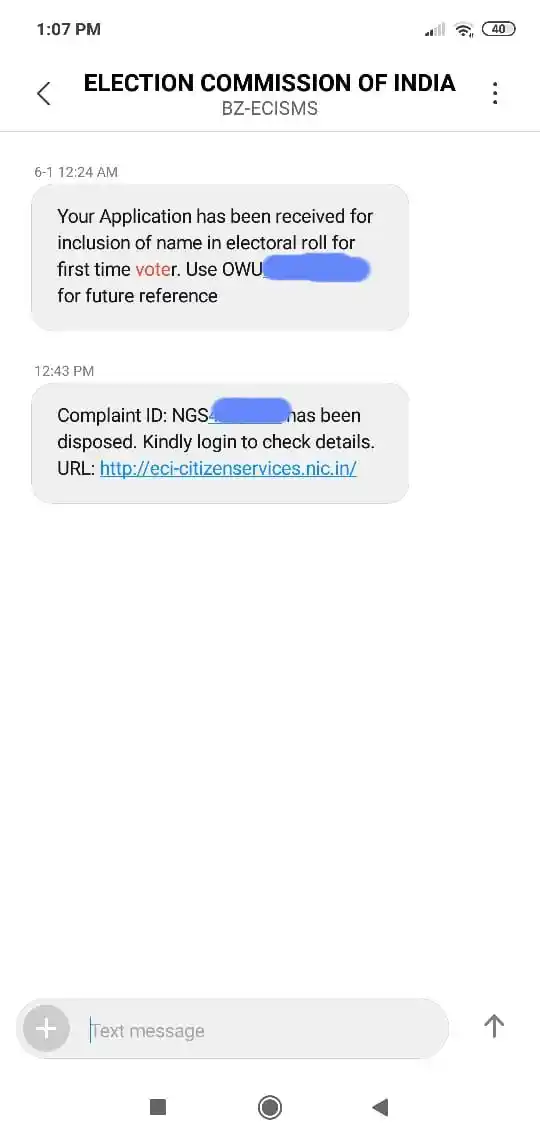A communication from the EC stating my application had been received. 