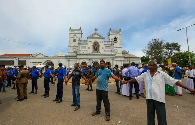 Sri Lankan soldiers secure the area around St. Anthony’s Shrine after a blast in Colombo, Sri Lanka.