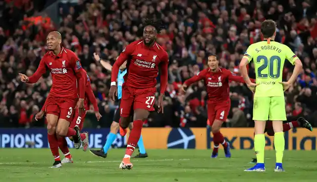 Liverpool’s Divock Origi celebrates scoring his side’s fourth goal of the game during the UEFA Champions League Semi Final, second leg match at Anfield, Liverpool. PRESS ASSOCIATION Photo. Picture date: Tuesday May 7, 2019. 