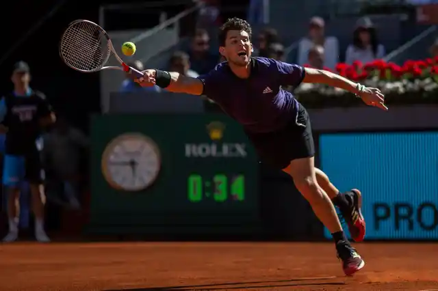Dominic Thiem in action during his Madrid Open game against Roger Federer.