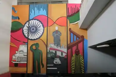Karkarduma Metro Station references the judicial system in its artworks. (Photo Credit: DMRC)