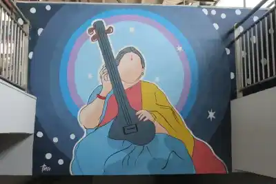 A creative portrait of Indian musician Shubha Mudgal at the Johri Enclave metro station. (Photo Credit: DMRC)
