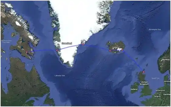 Pandit took off from from Wick, Scotland (United Kingdom), with brief stopovers in Greenland and Iceland.