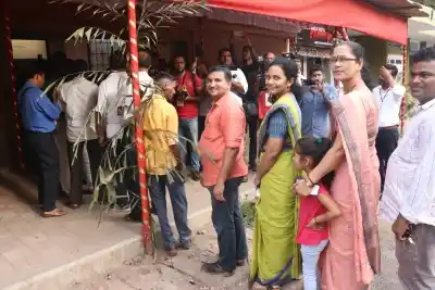 Panaji: BJP Panaji bypoll candidate and former MLA Sidharth Kuncalienker stands in a queue to cast his vote during the by-poll that was necessitated following the demise of Former Goa Chief Minister Manohar Parrikar, in Panaji on May 19, 2019. (Photo: IANS)