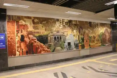 Indian heritage monuments find space at the Hauz Khas metro station, which receives high footfall every day. (Photo Credit: DMRC)