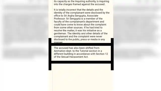 The director claiming the accused has been shifted “in accordance with Section 12 of the Sexual Harassment Act”.