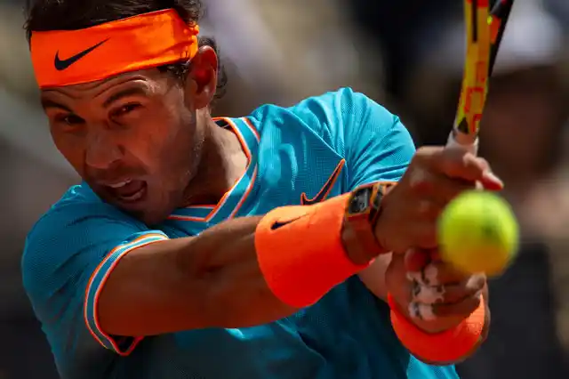Rafael Nadal in action during his Mardid Open game.