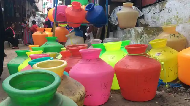 Colourful pots dot every street corner in Chennai as the water crisis grips the city.