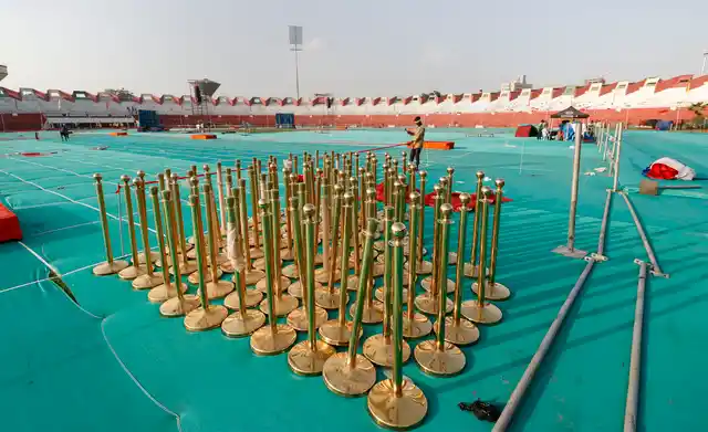 Preparations underway in Ranchi for Yoga Day celebrations.