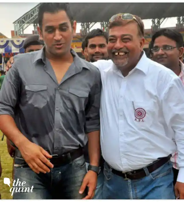 MS Dhoni with his coach Chanchal Bhattacharya.