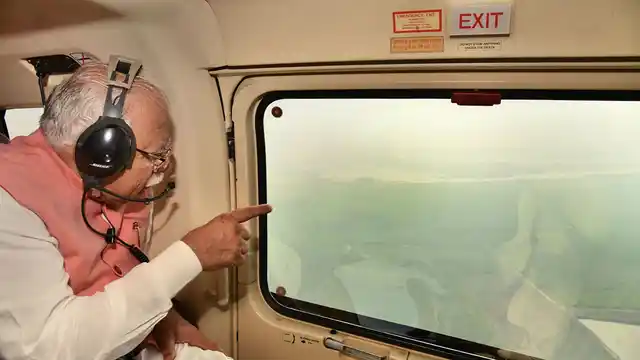 Manohar Lal Khattar during the aerial survey in Haryana.
