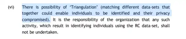 A section of the Bulk Data Sharing Policy, which warns of the dangers of matching different datasets. 