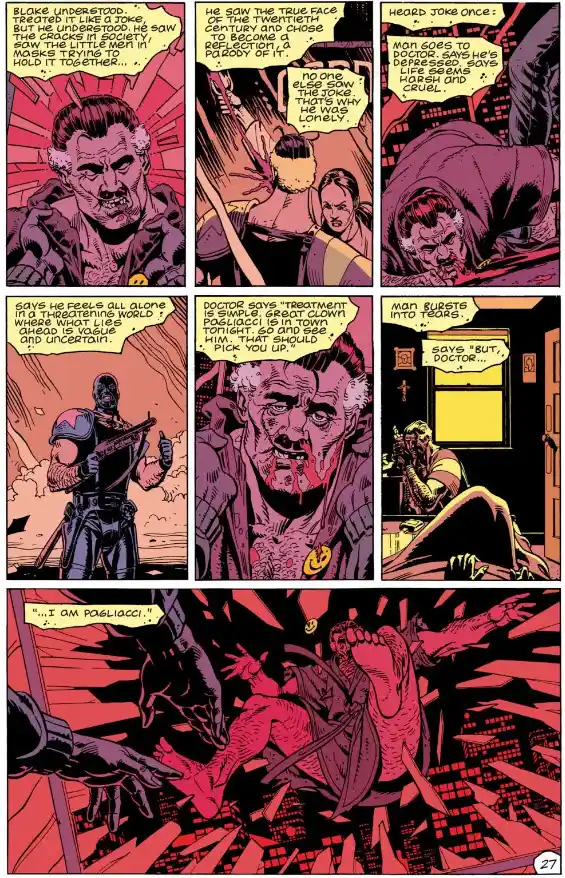 A page from <i>Watchmen</i>, which recounts the Pagliacci joke.