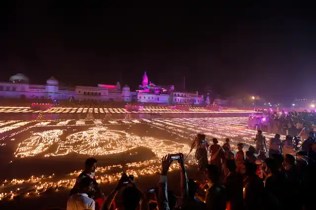 Deepotsav celebrations in Ayodhya on the eve of Diwali. A record six lakh Diya’s were lit on the banks of Saryu river in Uttar Pradesh’s Ayodhya as part of the state government’s Deepotsav celebrations on the eve of Diwali.