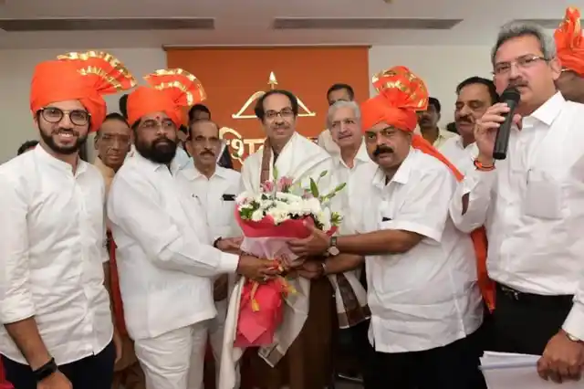 Party leaders meet Uddhav Thackeray at the meeting with MLAs.