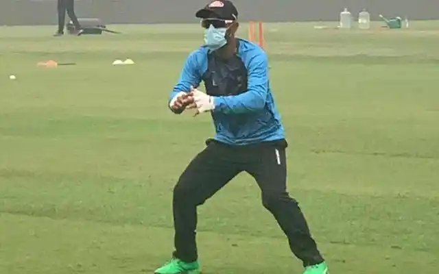 Bangladesh’s Liton Das at the practice session in New Delhi on Friday.