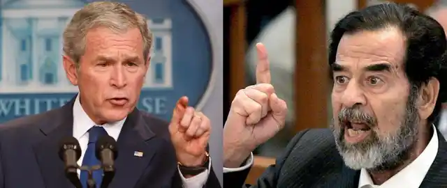 Former US President George Bush and former Iraqi dictator Saddam Hussein.