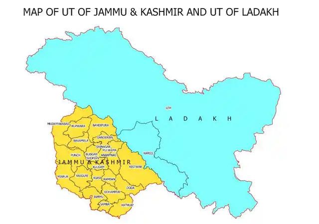 A map of two new UTs of J&K and Ladakh.