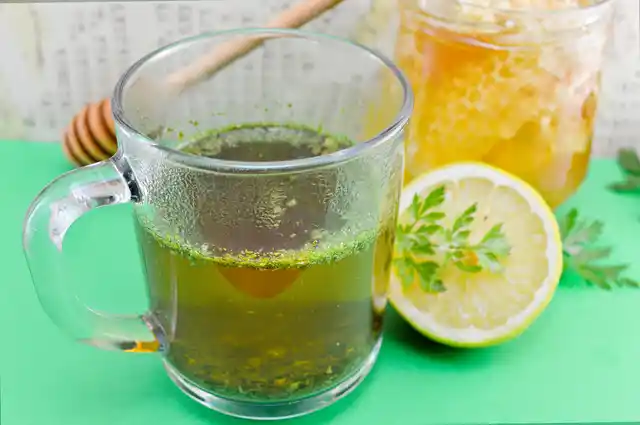 Parsley tea with lemon and honey.