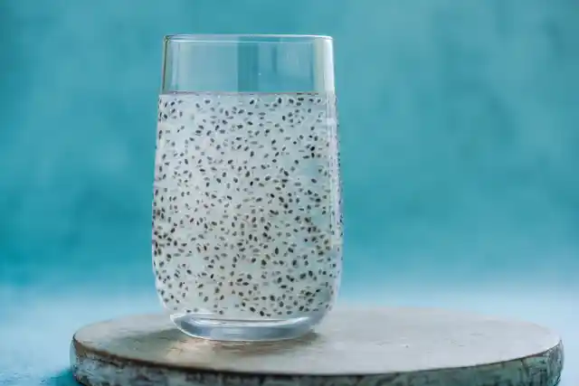 A glass of coconut water with Basil seeds