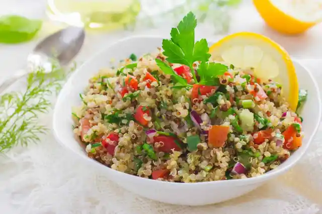 Quinoa can be had in a salad.