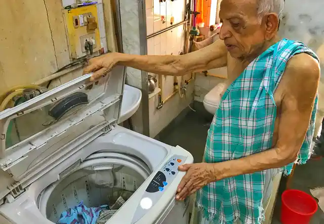 Narayan does laundry every morning.