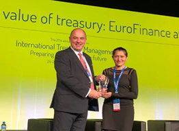 Head of Finance for Maersk Line UAE, Oman & Qatar, Nishat Deshmukh (R) receiving the EuroFinance award
