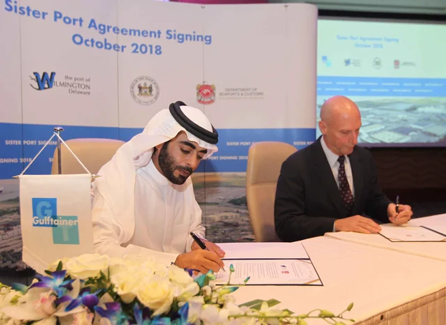 His Excellency Sheikh Khaled bin Abdullah bin Sultan Al Qasimi, Chairman of the Department of Seaports & Customs, Sharjah Airport International Free Zone and Hamriyah Free Zone Authority, and Jeffrey Bullock, Secretary of State of Delaware, signed the agreement at the Sharjah Chamber of Commerce. Distinguished guests, Peter Richards, Group CEO of Gulftainer, and senior leadership from the Gulftainer group attended the ceremony.