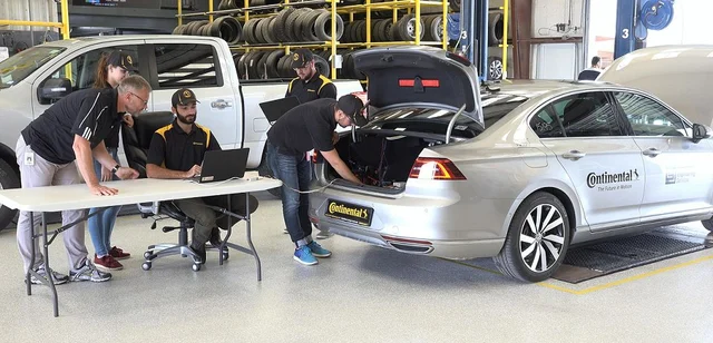 Continental team working on the prototype for an automated tyre testing vehicle