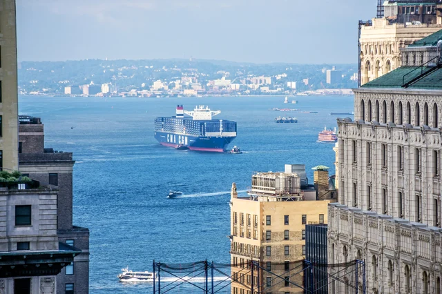 A CMA CGM vessel coasting into New York