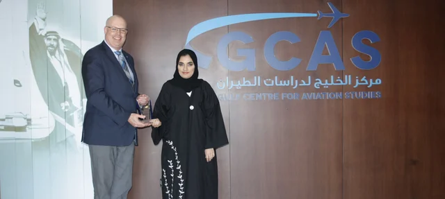 The award was presented by Kevin Caron, Director, Capacity Building Programs at ACI and received by Zamzam Al Hammadi, General Manager GCAS.