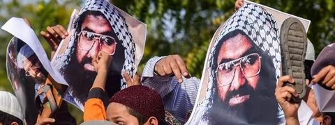 Masood Azhar’s photo in a protest