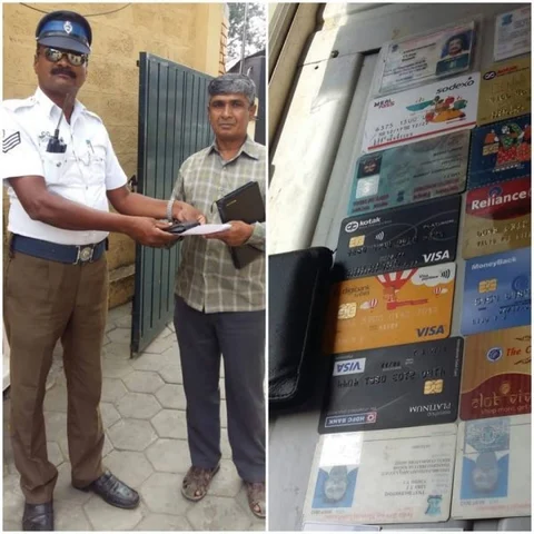 சாலையில் கிடந்த பர்ஸ்... உரியவரிடம் சேர்த்த கோவை போக்குவரத்து போலீஸ்..!