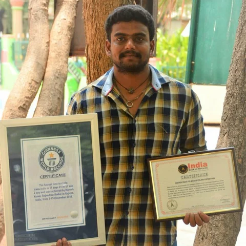 `12 நாள்களில் 3,846 கிலோ மீட்டர் சைக்கிள் பயணம்!’ - வேலூர் இளைஞர் கின்னஸ் சாதனை
