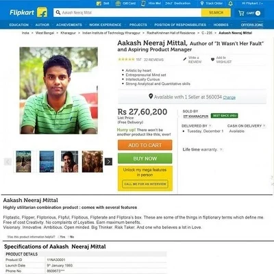 ஃப்ளிப்கார்ட்டில் விற்பனைக்கு வந்த ஐஐடி மாணவன்!