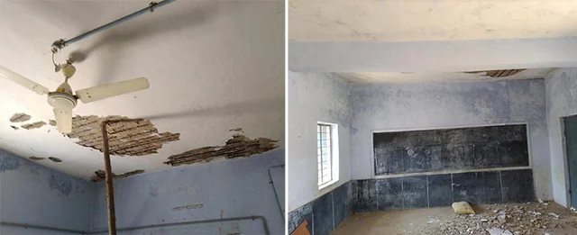ஆபத்தில் அரசு பள்ளிக் கட்டடம்! இ-சேவை மையத்தில் வகுப்புகள் நடக்கும் அவலம்!