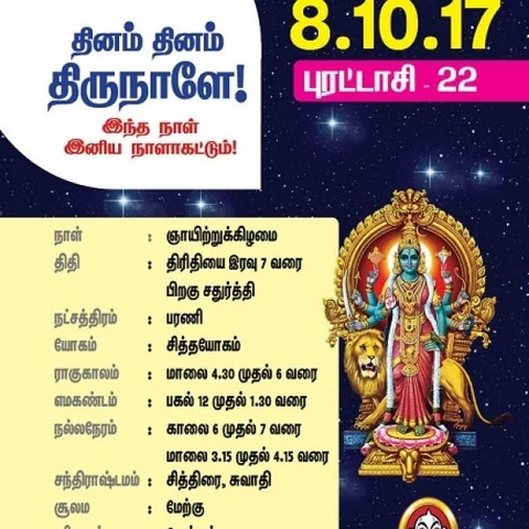 தினம் தினம் திருநாளே! தினப் பலன் அக்டோபர்- 8-ம் தேதி பஞ்சாங்கக் குறிப்புகளுடன்