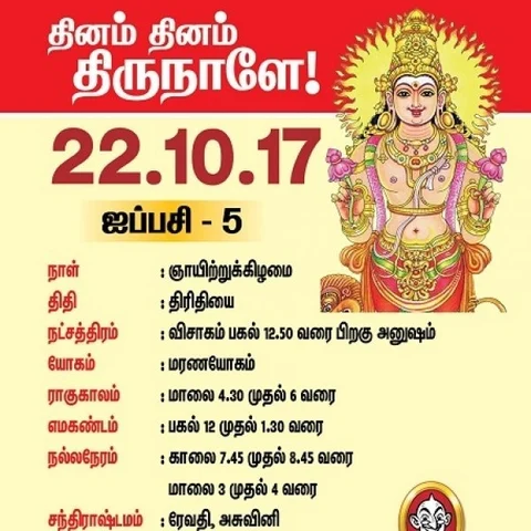 தினம் தினம் திருநாளே! - தினப் பலன் - அக்டோபர் - 22 பஞ்சாங்கக் குறிப்புகளுடன்
