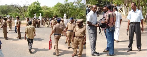 பிடிவாரண்ட் எதிரொலி: நெல்லை கோர்ட்டில் விஜயகாந்த் ஆஜர் (படங்கள்)