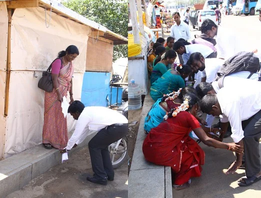ஓட்டுக்கு பணம் வாங்காதீர்: மக்களின் காலில் விழுந்து வேண்டுகோள்! (படங்கள்)