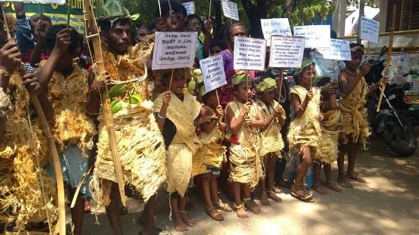 மர உடையில் மாவட்ட ஆட்சியரைச் சந்தித்த காணி இன மக்கள்!