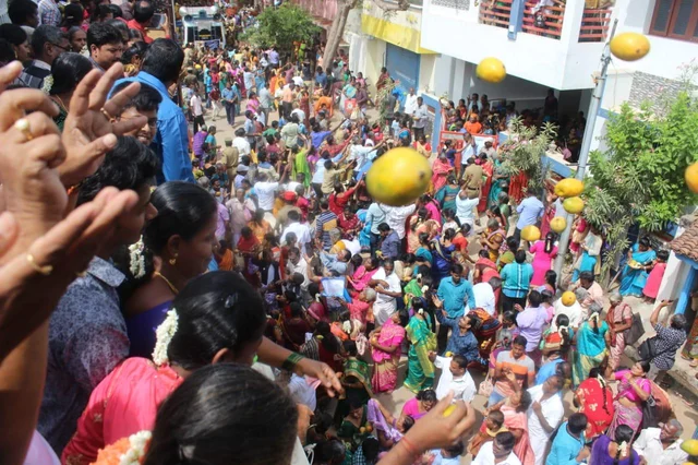 மாம்பழங்களை வீதியில் இறைத்து மகிழ்ந்த மக்கள்! - விழாக்கோலம் பூண்ட காரைக்கால் நகரம்