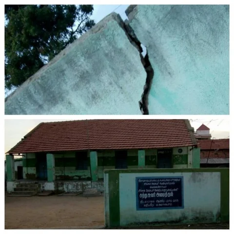 மாணவர்கள் உயிரை பலி வாங்க காத்திருக்கும் சுவர்..!