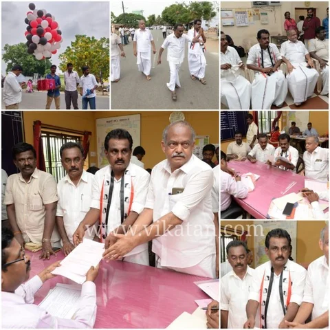 `நஞ்சில்லாத உணவு...10 ரூபாய் நாணயம்… போக்குவரத்து நெரிசல்..!' - சூலூரில் வேட்புமனுத் தாக்கல் செய்த வேட்பாளர்கள்