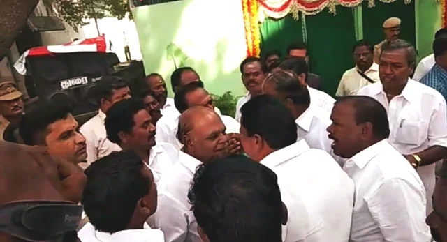 `நிகழ்ச்சிக்கு கூப்பிட முடியாது; பதவியைப் பறிக்கப்போறோம்!' - அமைச்சர் முன்பு நிர்வாகிக்கு குத்துவிட்ட எம்.எல்.ஏ