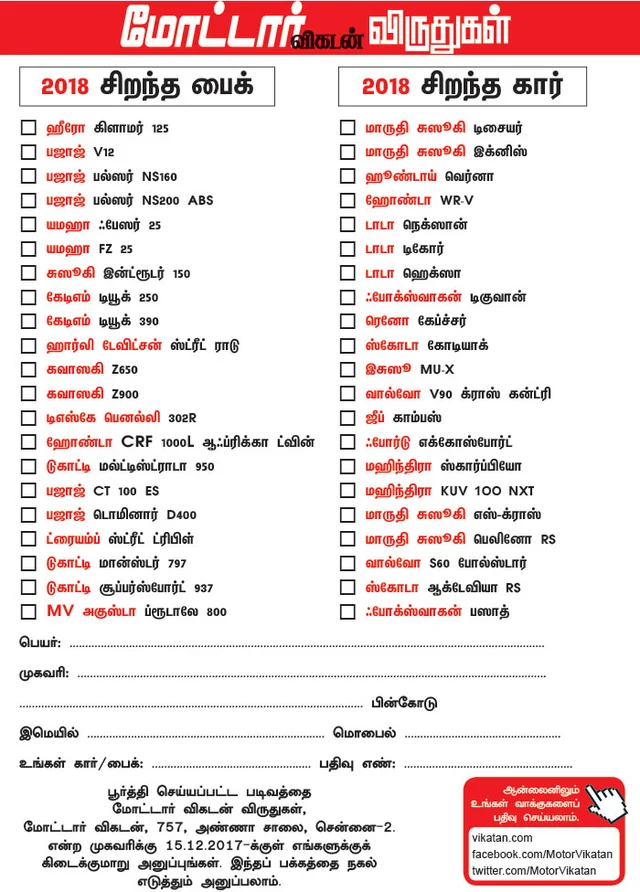 மோட்டார் விகடன் விருதுகள் - 2018